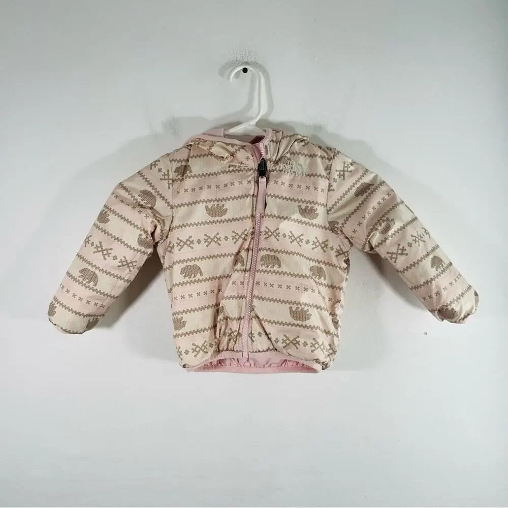 The North Face Pink Tan Bear Reversible Poly Filled Puffer Jacket 12-18 Month
